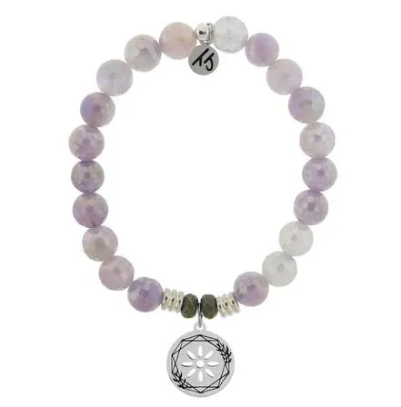 Mauve Jade Stone Bracelet with Thank You Sterling Silver Charm