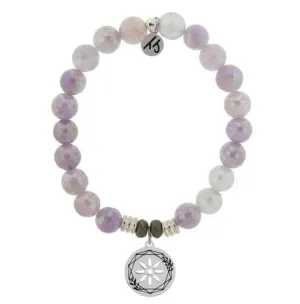 Mauve Jade Stone Bracelet with Thank You Sterling Silver Charm