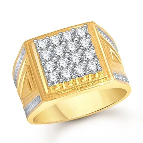 Meenaz Ring For Men Gold Plated In American Diamond Cz FR457 Ring size -20