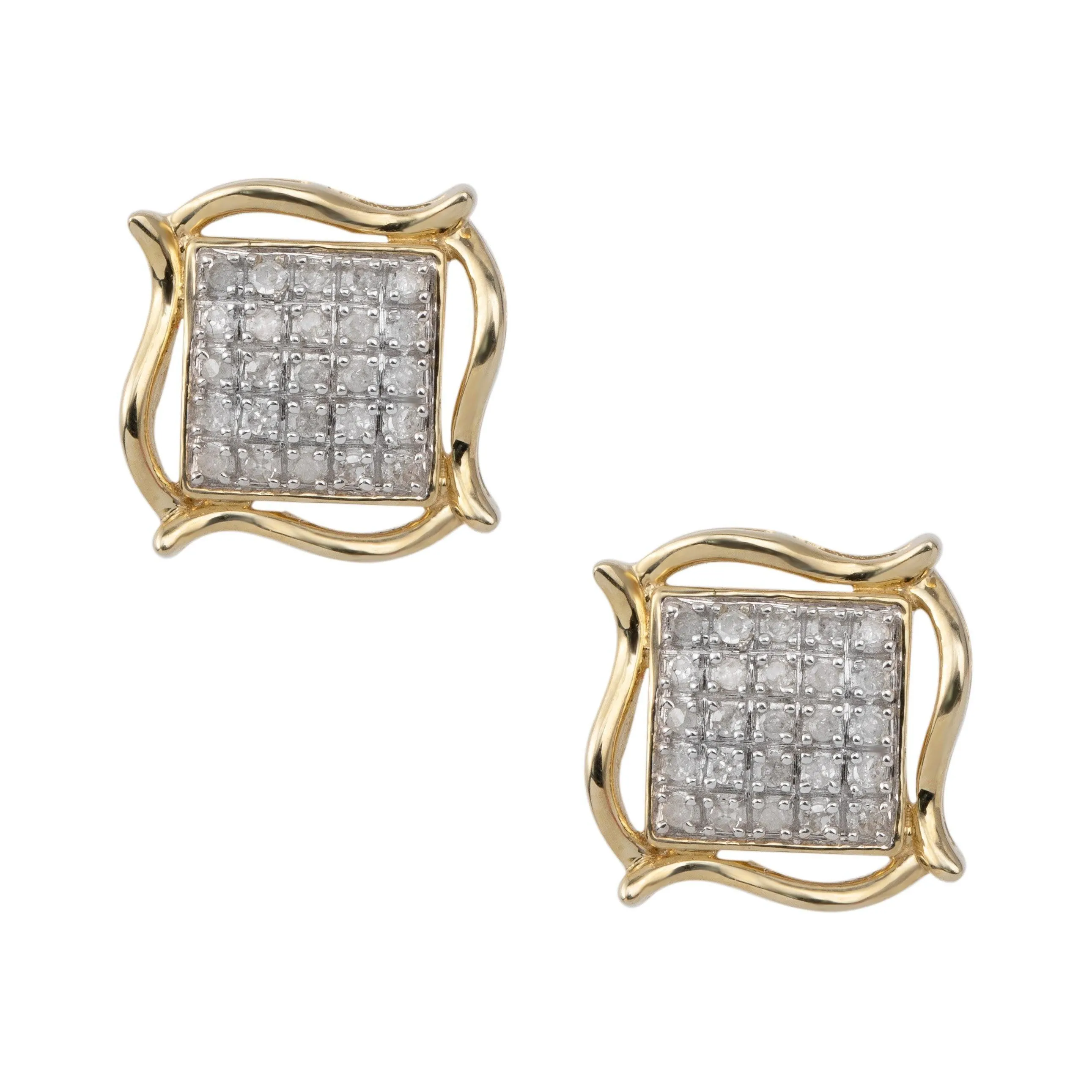 Men's Accent Frame Micro-Pavé Square Diamond Stud Earrings 0.25ct 10K Yellow Gold