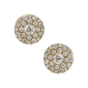 Men's Double Halo Diamond Stud Earrings 1.10ct 14K Yellow Gold