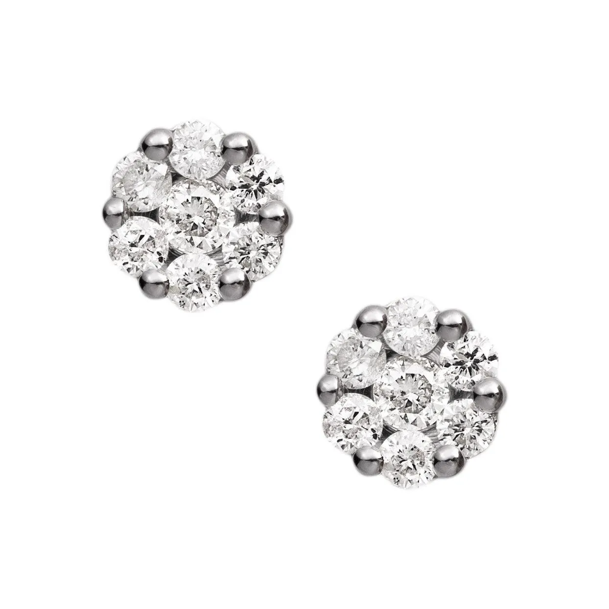 Men's Flower Cluster Diamond Stud Earrings 0.29ct 14K White Gold