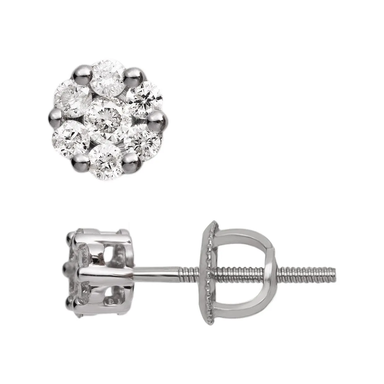 Men's Flower Cluster Diamond Stud Earrings 0.29ct 14K White Gold