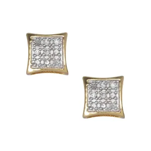 Men's Frame Micro-Pavé Concave Square Diamond Stud Earrings 0.07ct 10K Yellow Gold