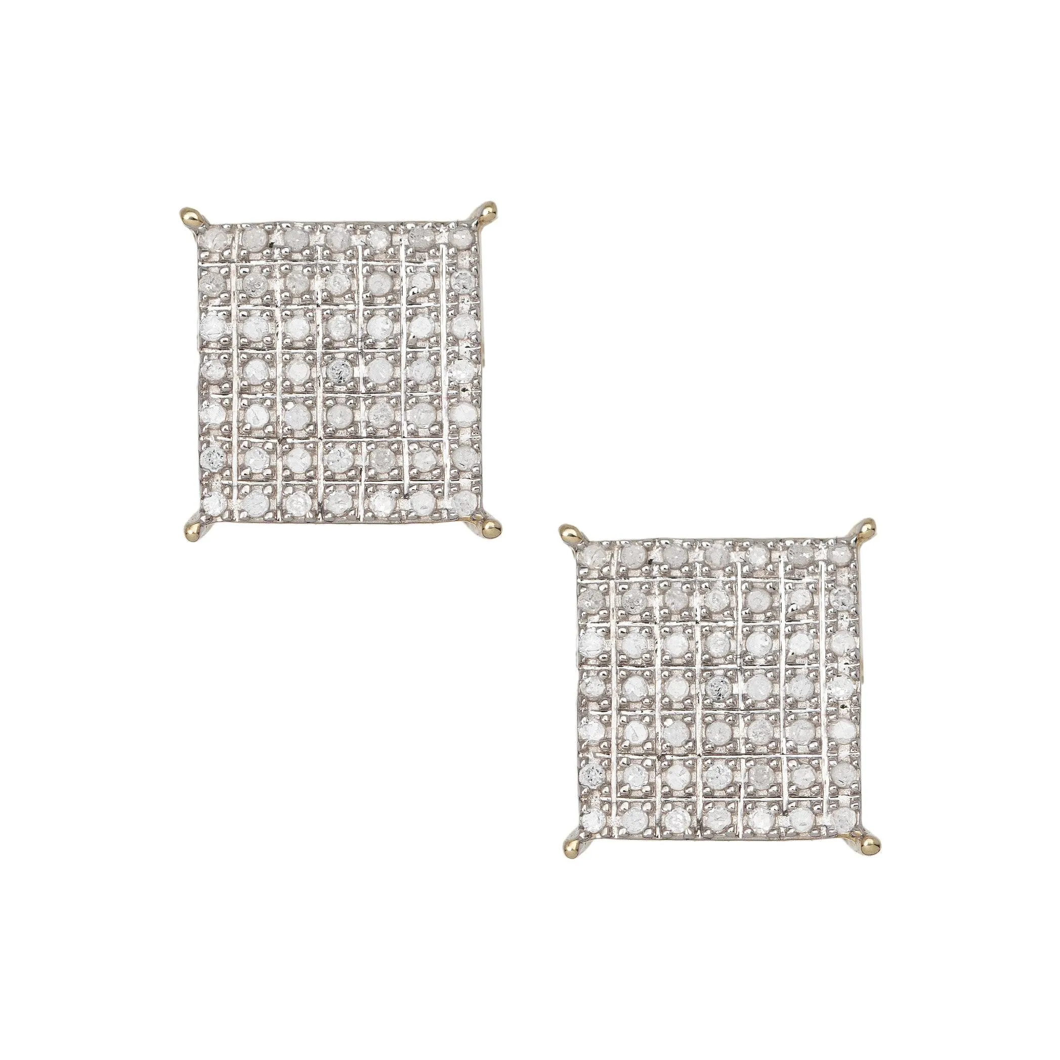 Men's Micro-Pavé Square Diamond Stud Earrings 0.49ct 14K Yellow Gold