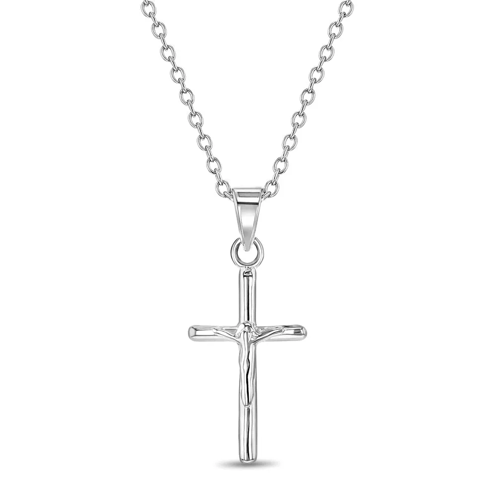 Modern Crucifix Cross Kids / Boy's / Boys Pendant/Necklace - Sterling Silver