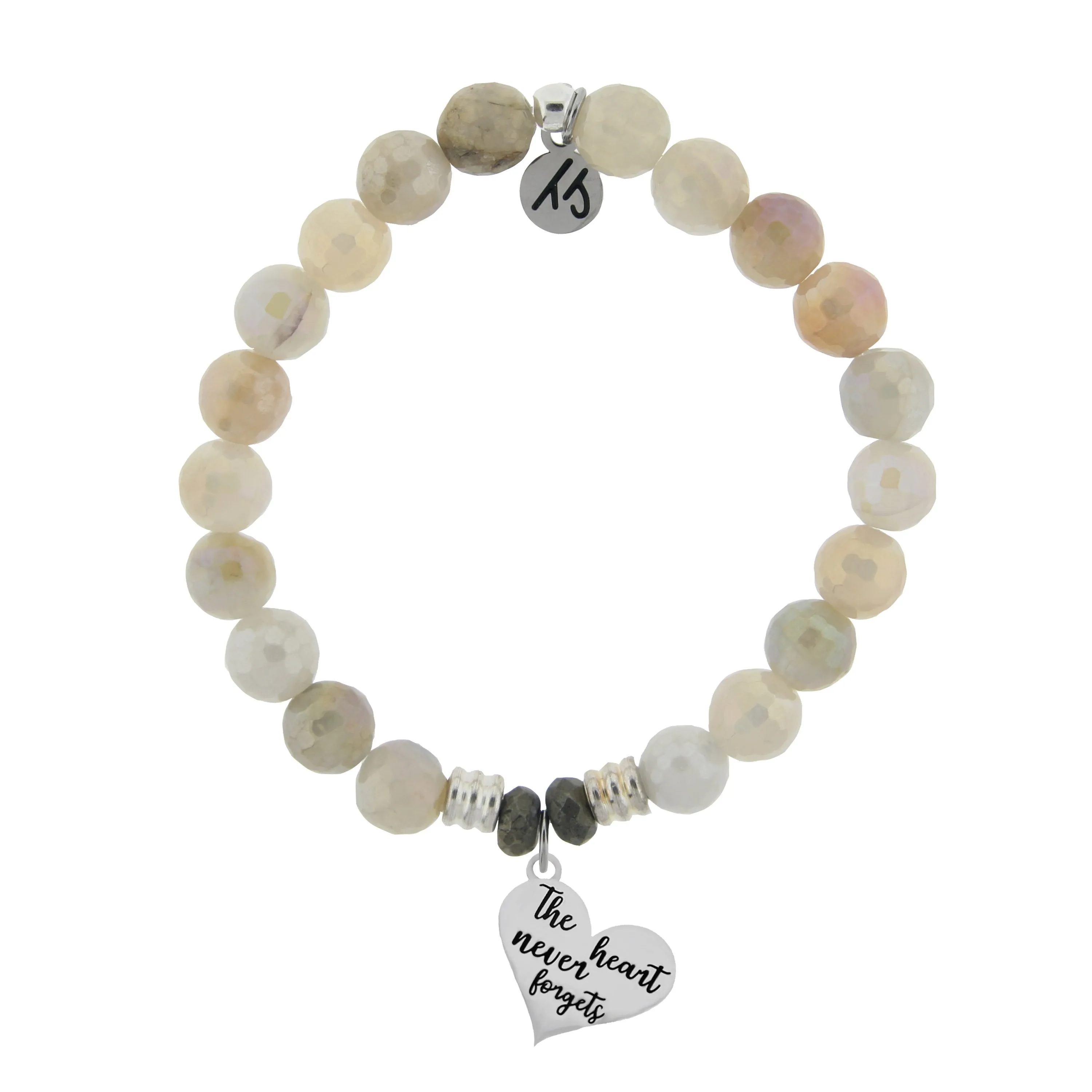 Moonstone Bracelet with The Heart Never Forgets Sterling Silver Charm