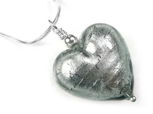 Murano Glass Heart Pendant - Black Diamond