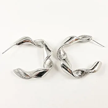 Nice twisted shiny metallic design hoop steel earrings