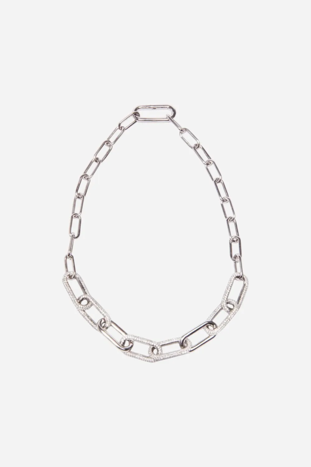 Nickho Rey Link Collar Necklace in Silver with Clear Stones