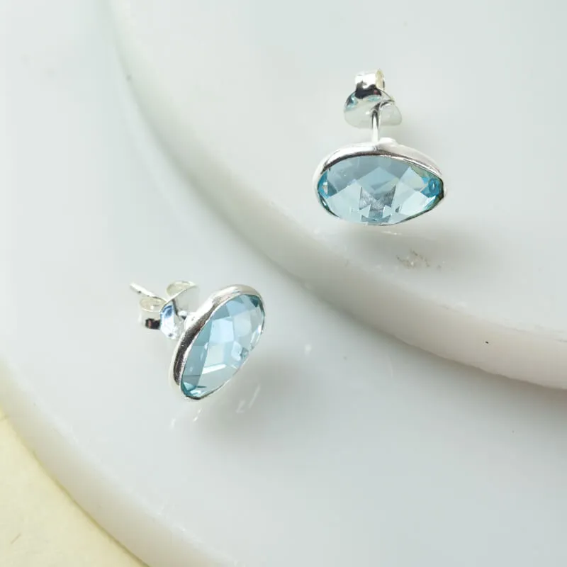 Oval Gemstone Stud Earrings Blue Topaz