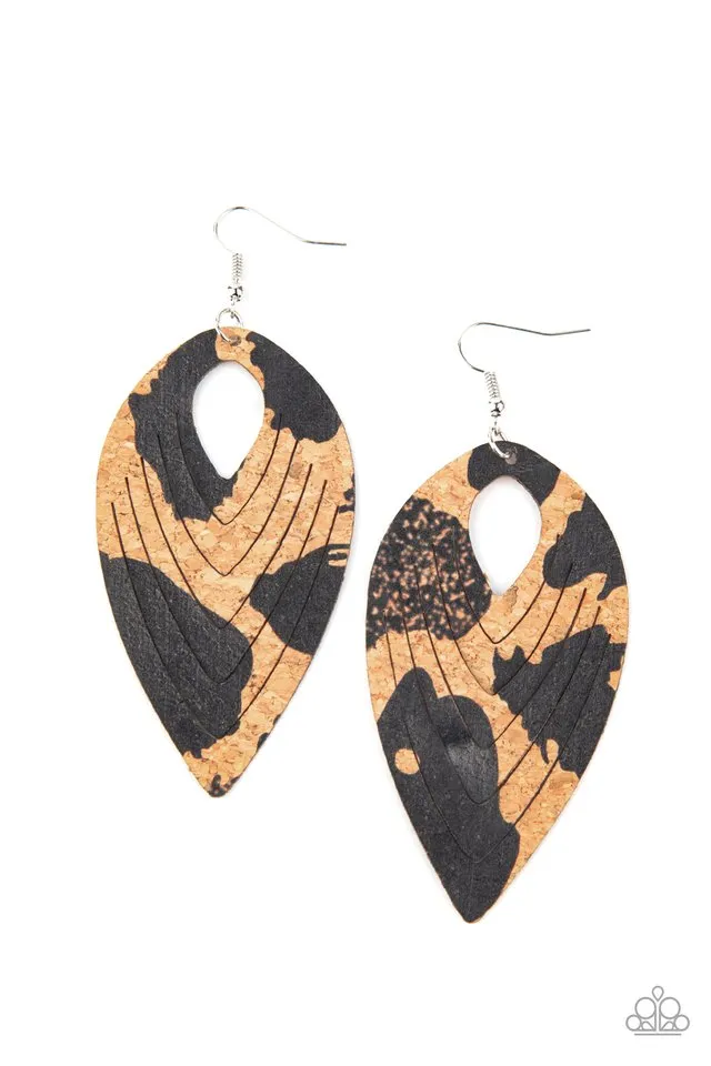 Paparazzi Earring ~ Cork Cabana - Black