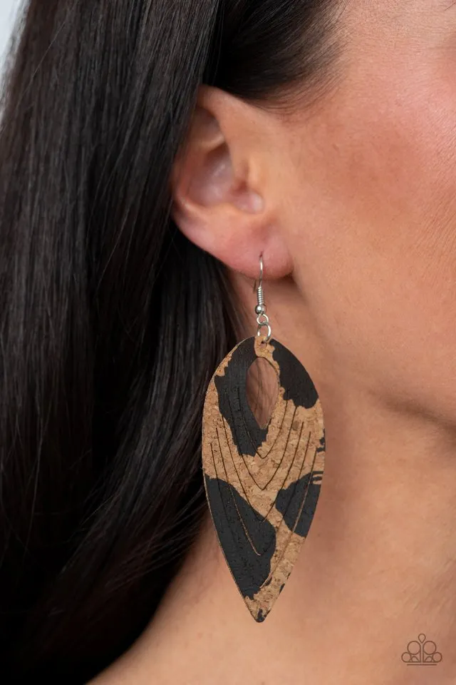 Paparazzi Earring ~ Cork Cabana - Black