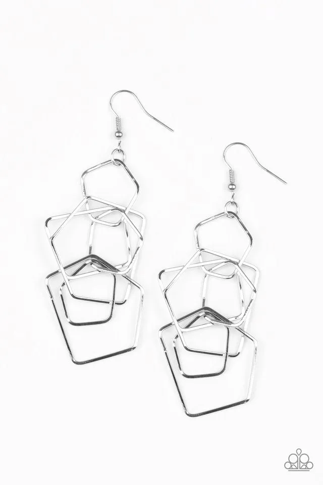 Paparazzi Earring ~ Five-Sided Fabulous - Silver