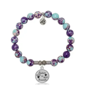 Purple Blue Jasper Gemstone Bracelet with Sister's Love Sterling Silver Charm