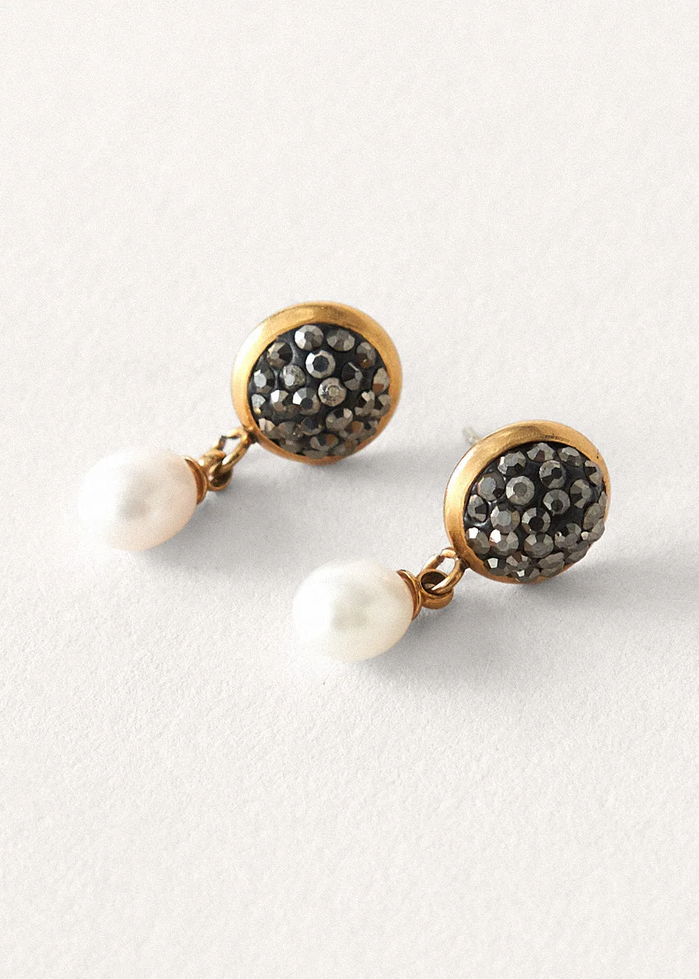 PYRITE PEARL DROP EARRING