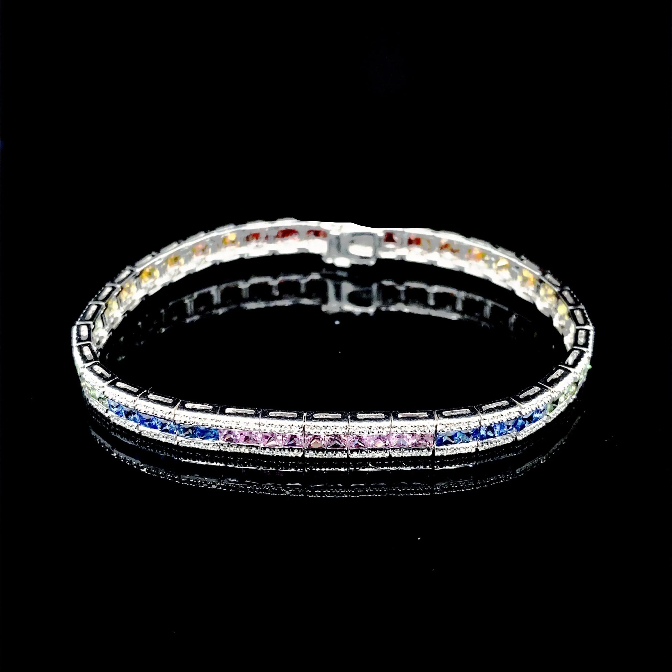 Rainbow Sapphire Gemstones Diamond Bracelet 14kt