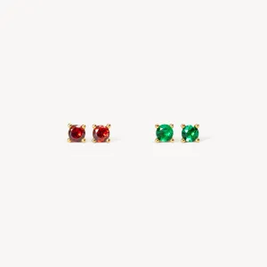 Red & Green Bijou Stud Earring Duo