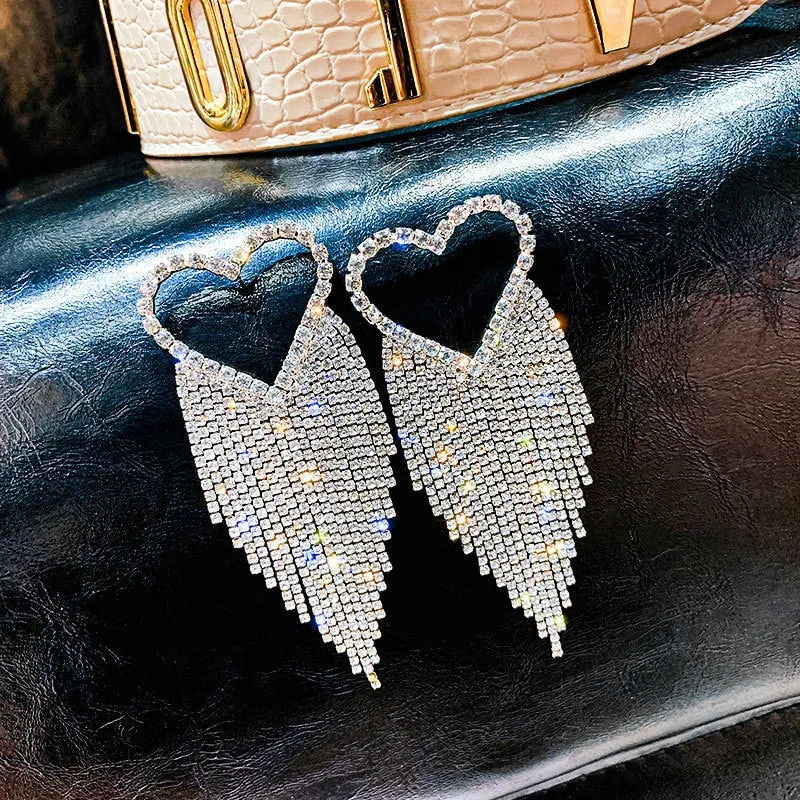 Rhinestone Earrings Women Bijoux Shiny Heart