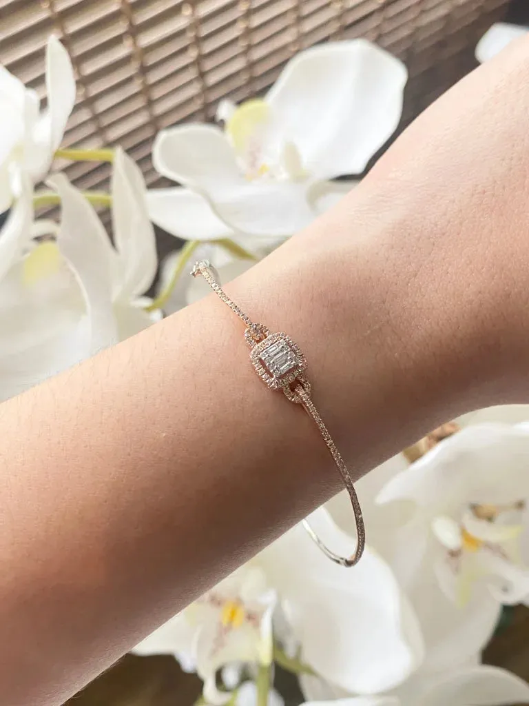 Rose Cushion Paved Diamond Bangle 14kt