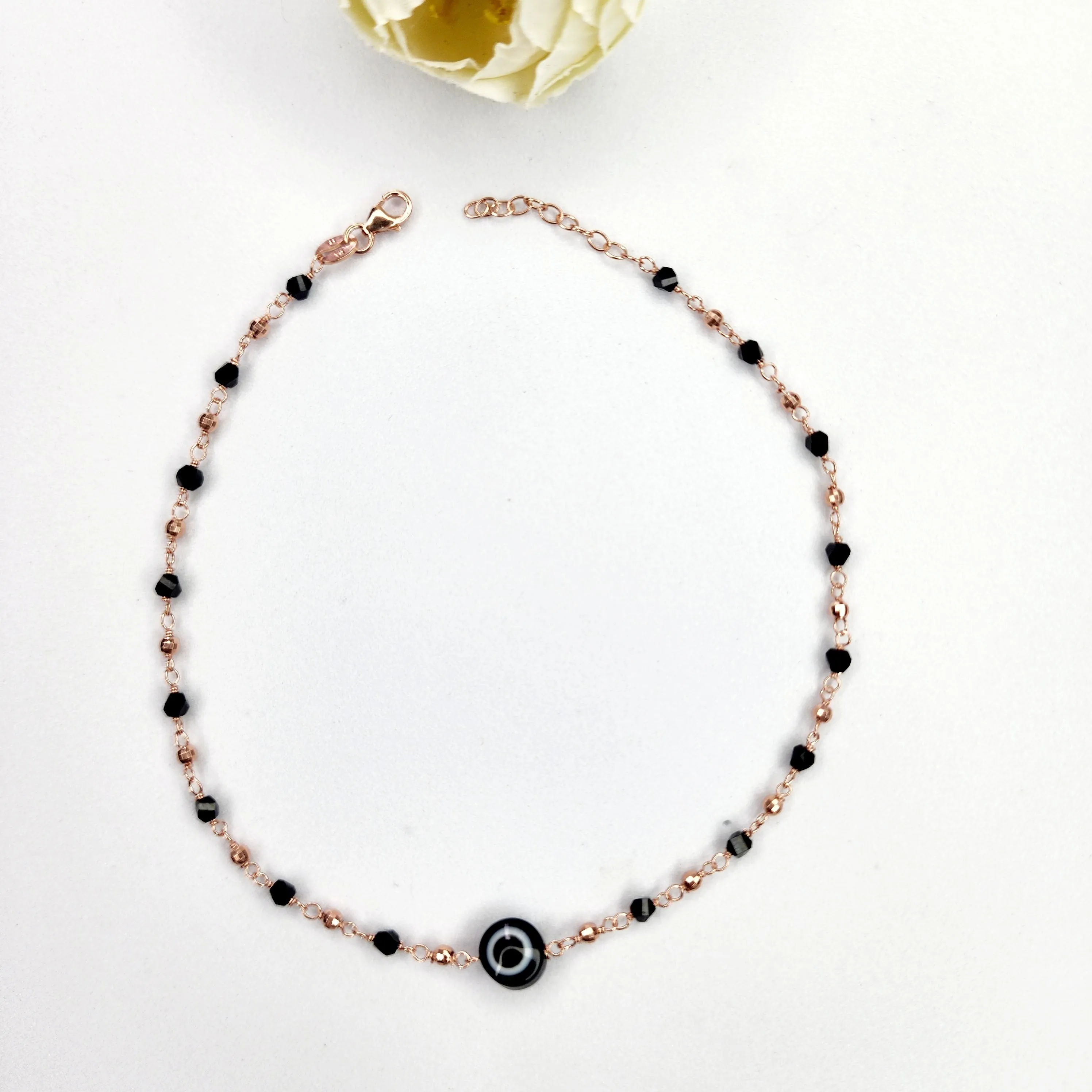 Rosegold Black Evil Eye Anklet