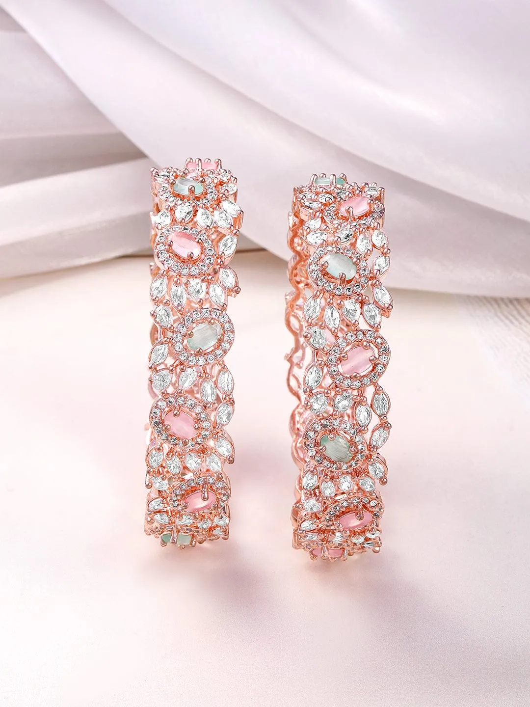 Rubans Set of 2 22K Rose Gold-Plated Pastel Pink, Blue & White CubicZirconia Studed Bangle