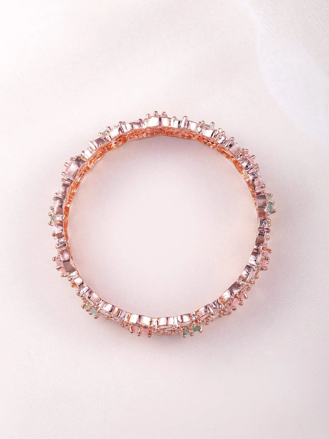 Rubans Set of 2 22K Rose Gold-Plated Pastel Pink, Blue & White CubicZirconia Studed Bangle