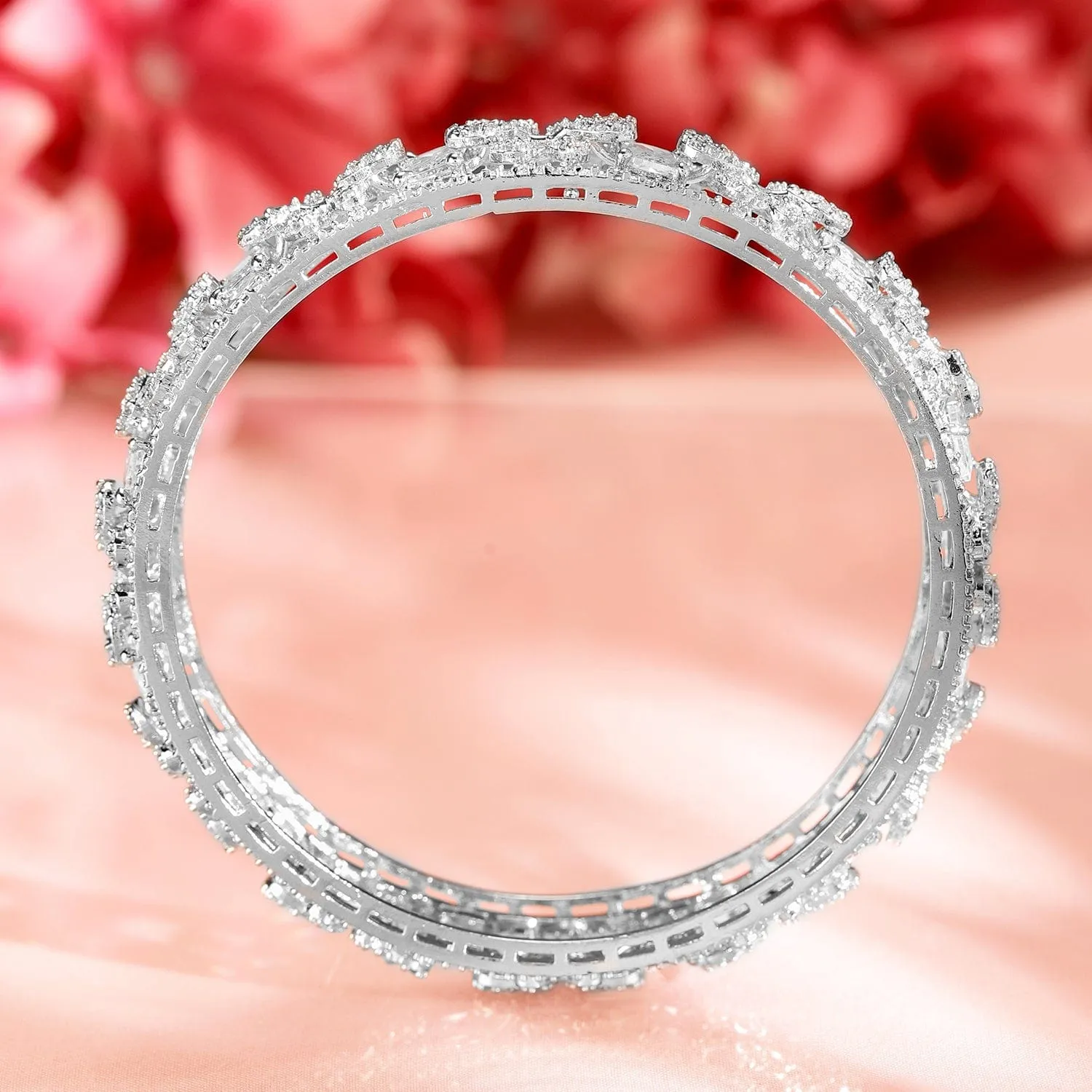 Rubans Set of 2, Rhodium-Plated Cubic Zirconia Studded Premium Handcrafted Bangles