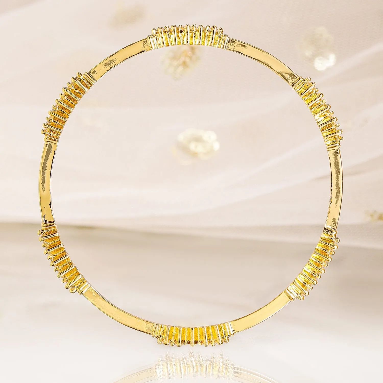 Rubans Set of 4, 22K Gold-Plated & Cubic Zirconia Studded Handcrafted Bangles