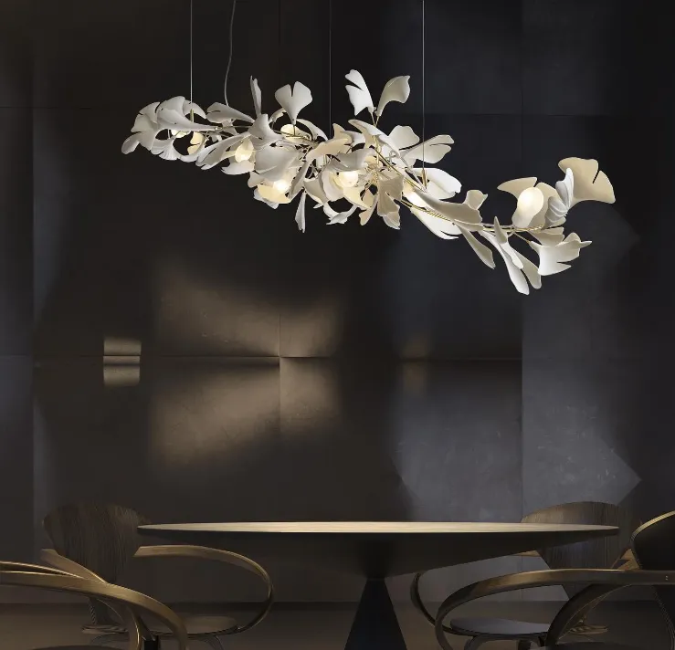 Rylight Linear Ginkgo Ceramic Chandelier for Dining Room/Kitchen island