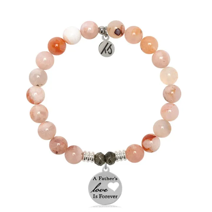 Sakura Agate Gemstone Bracelet with Fathers Love Sterling Silver Charm