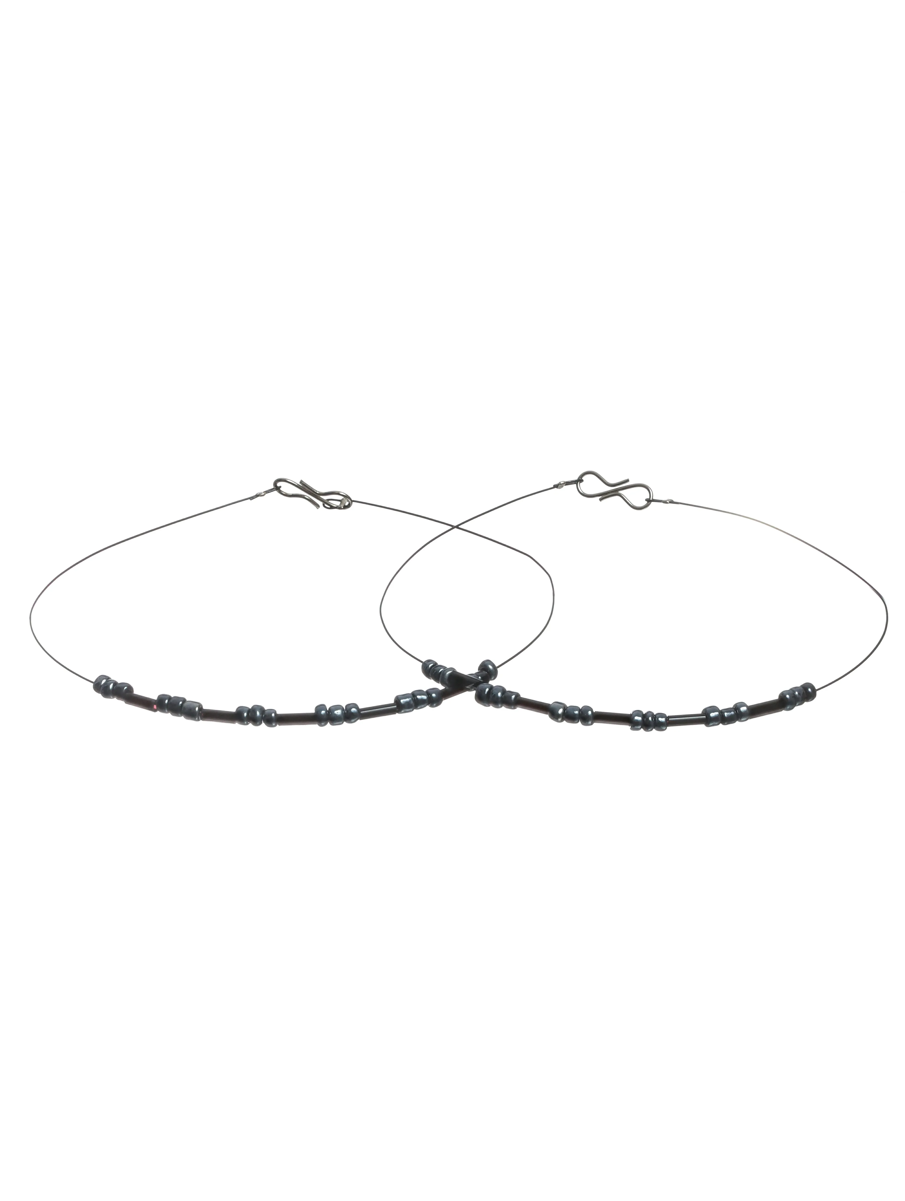 Set Of 2 Black Handcrafted Anklets & 1 Black Stone Ring