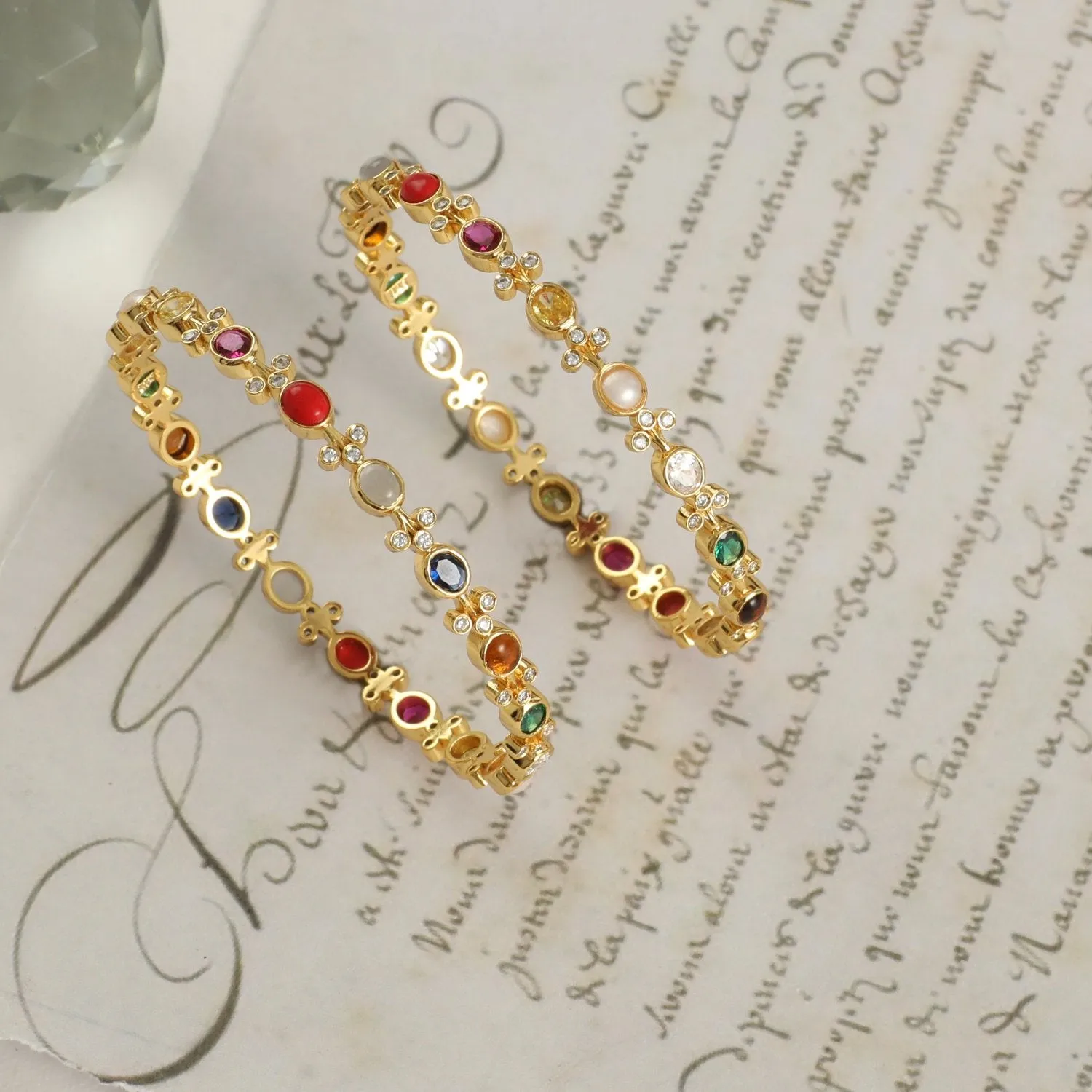 Shimmering Elegance Navaratna Silver Bangles