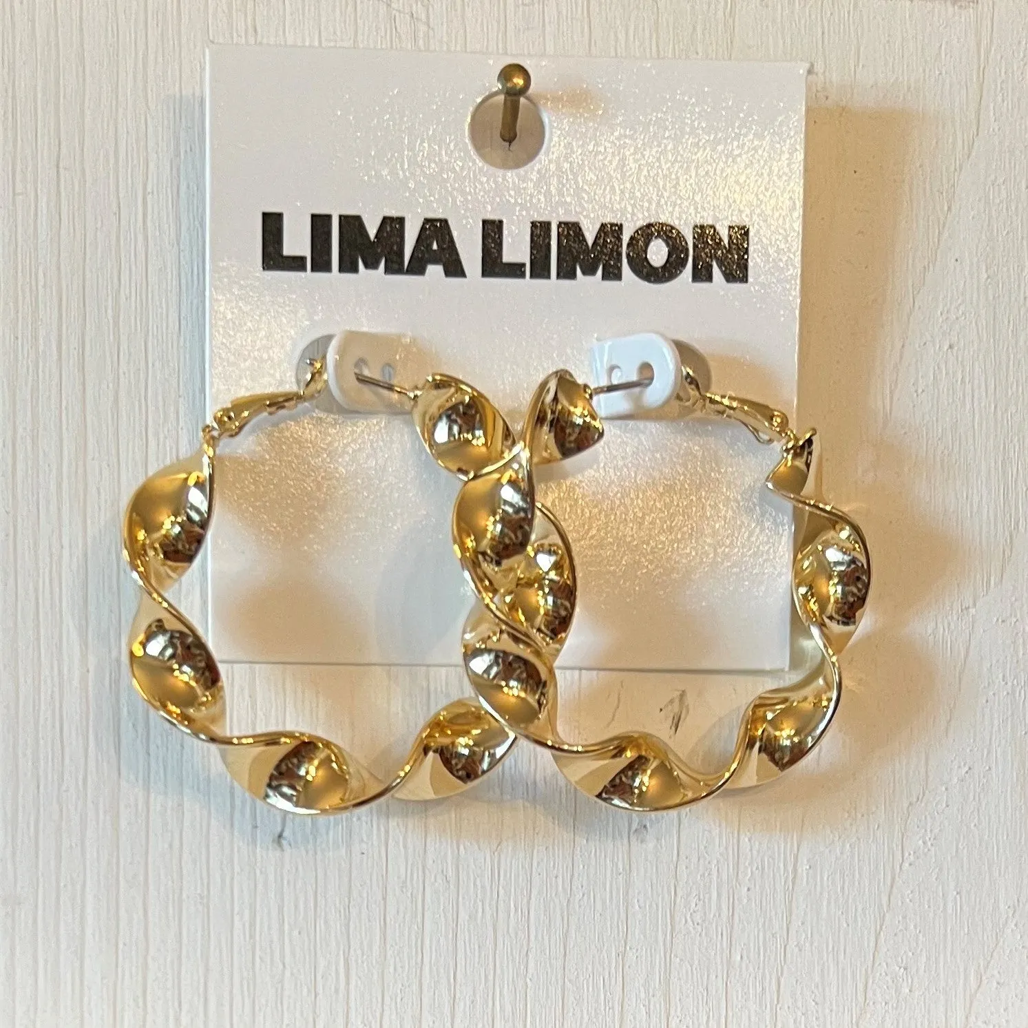 Shiny Gold Twisted Hoop Earrings