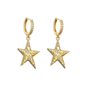 Shiny Rhinestone Star Earrings Gold