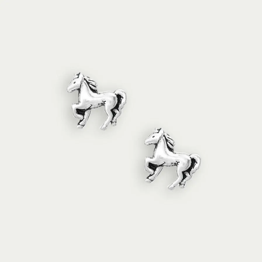 Silver Horse Ear Studs - Elegant Equestrian Jewelry for Women - Sterling Silver Earrings