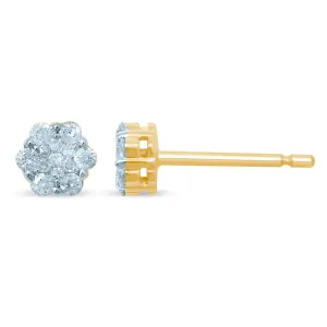 Snowflake 9ct Yellow Gold Diamond Elegant Stud Earrings