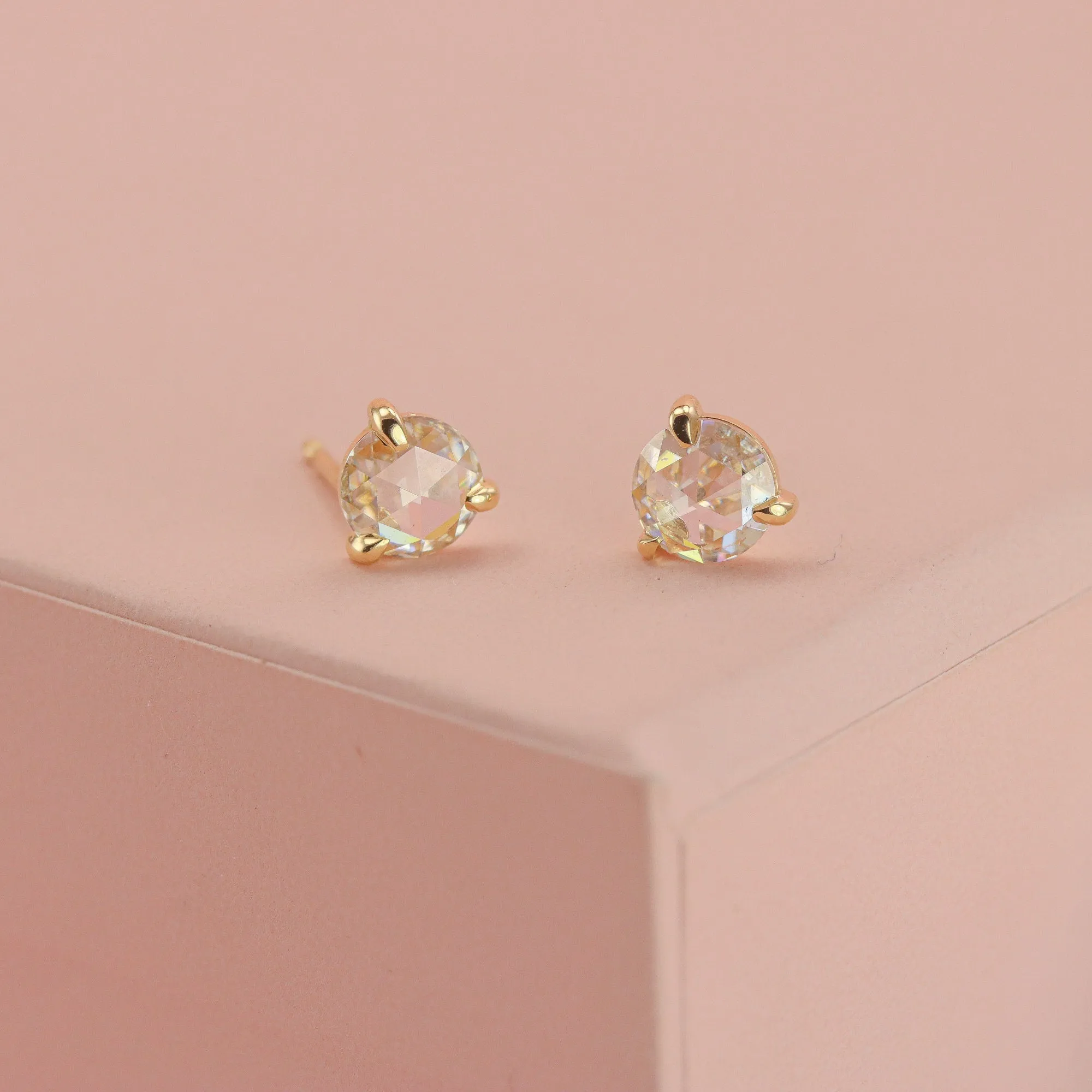 Solid 14K Rose Cut Lab Diamond Studs