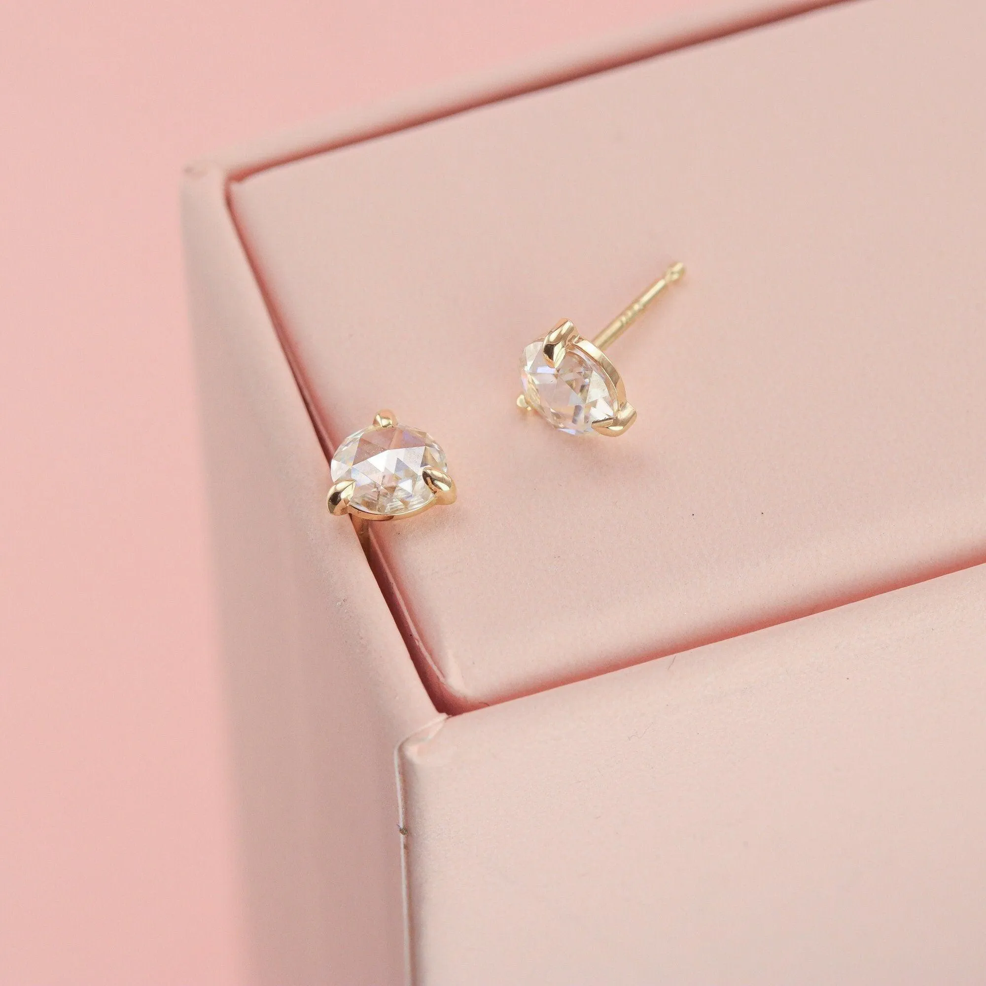 Solid 14K Rose Cut Lab Diamond Studs