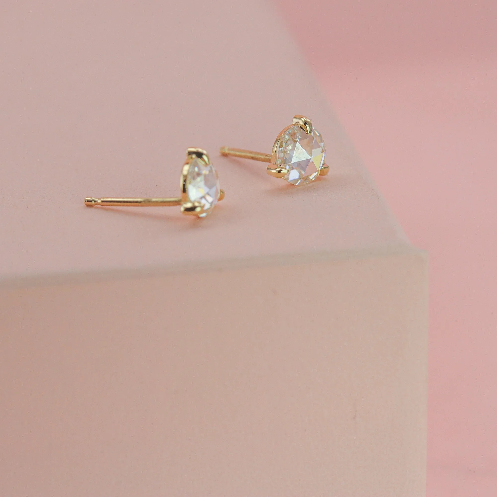 Solid 14K Rose Cut Lab Diamond Studs