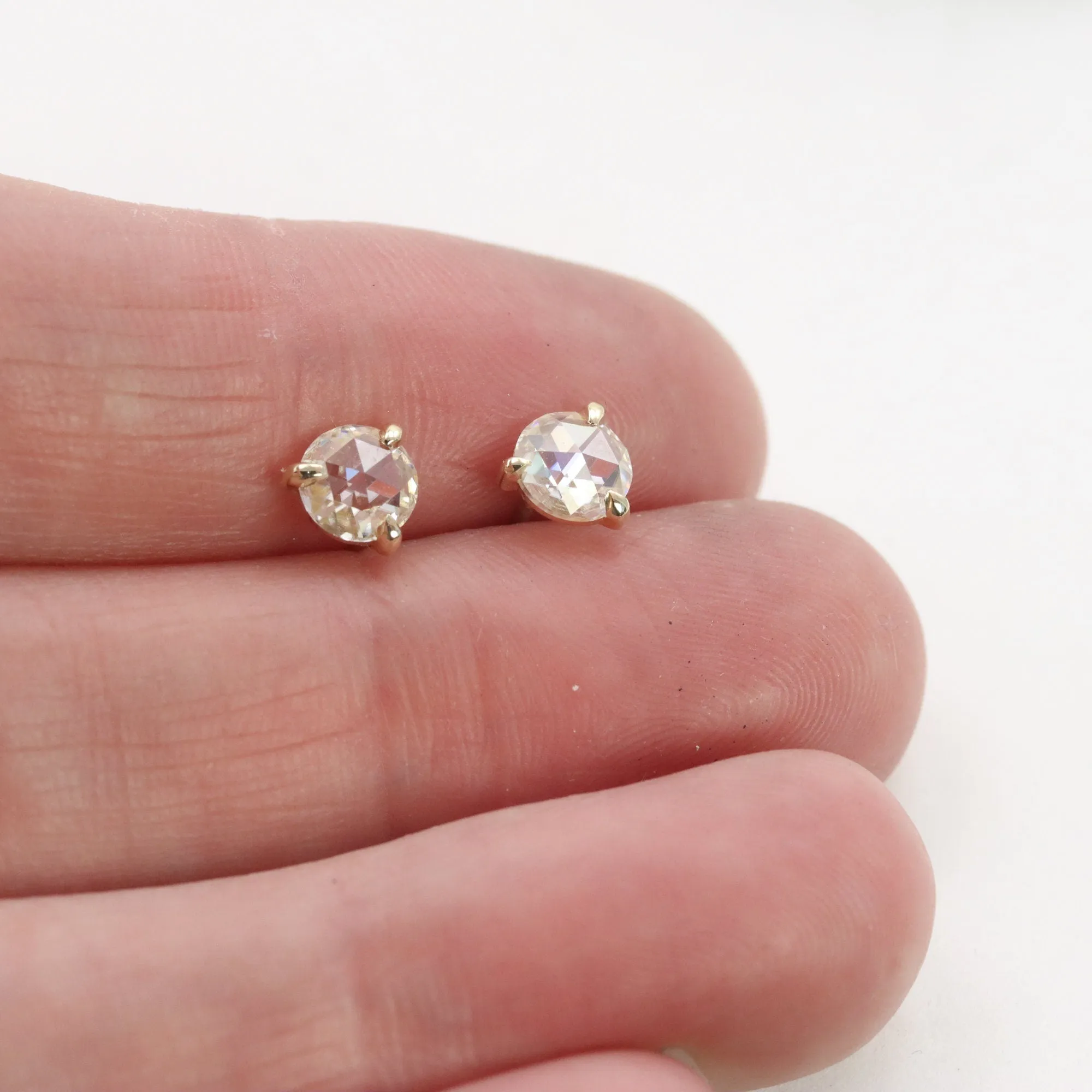 Solid 14K Rose Cut Lab Diamond Studs