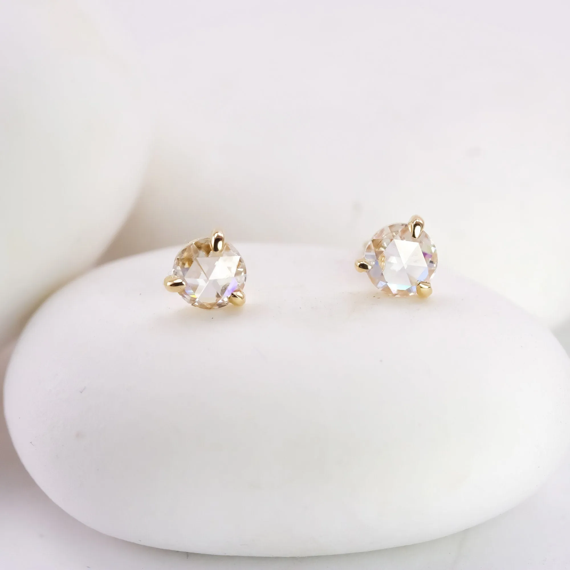 Solid 14K Rose Cut Lab Diamond Studs