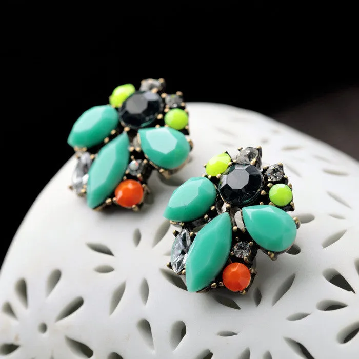 Statement Trendy Jewelry Shiny Green Resin Plant Stud Earrings For Women