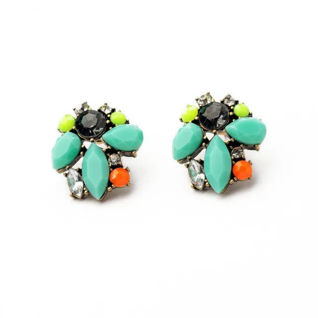 Statement Trendy Jewelry Shiny Green Resin Plant Stud Earrings For Women