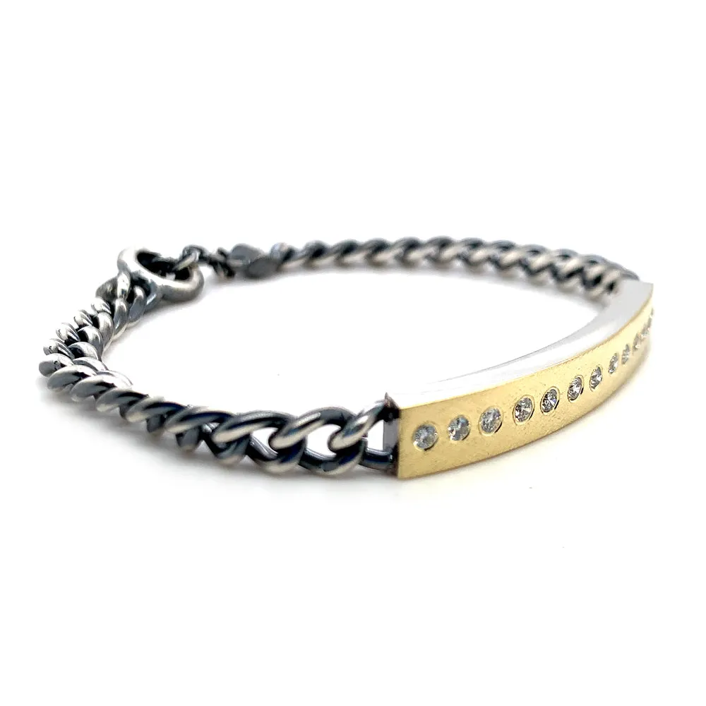 Sterling Silver & Diamond Link Bracelet - "Diana ID"