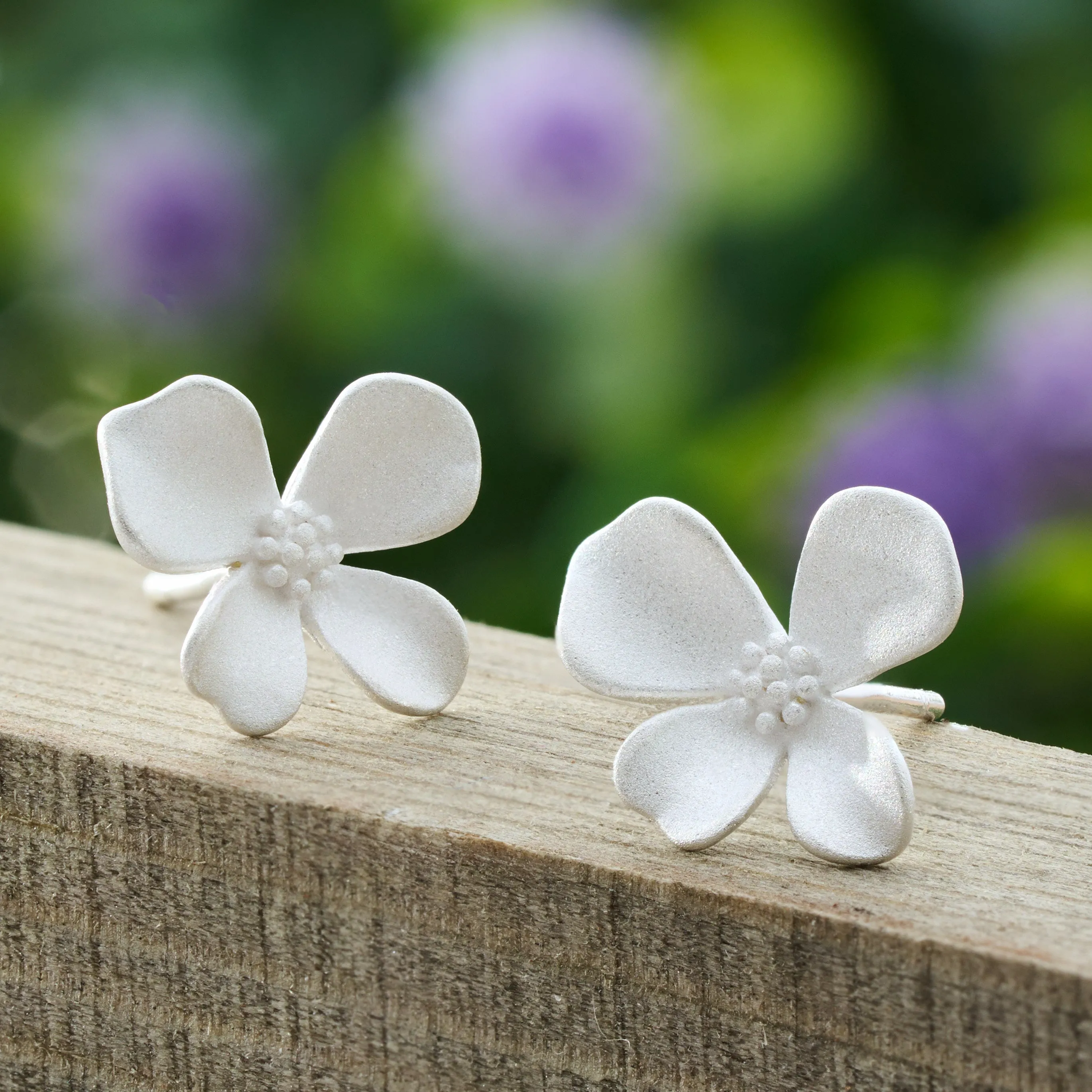 Sterling Silver Blooming Flower Stud Earrings