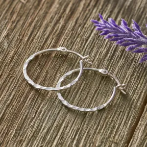 Sterling Silver Hammered Hoop Earrings