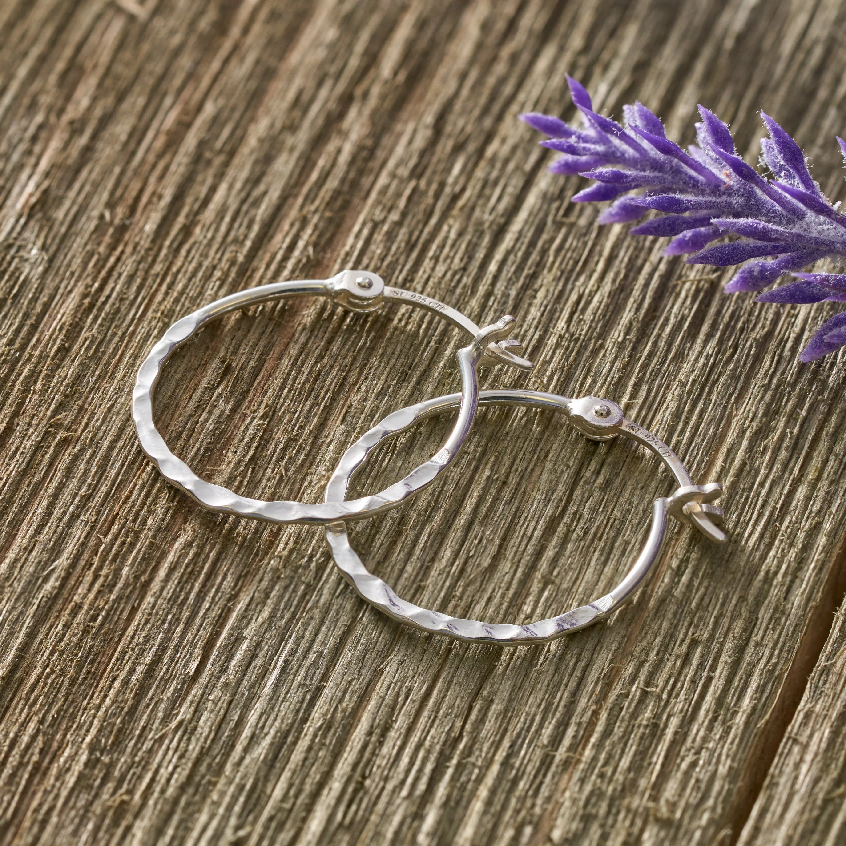 Sterling Silver Hammered Hoop Earrings