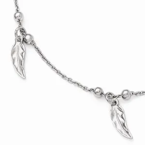 Sterling Silver Polished Feather Anklet Bracelet