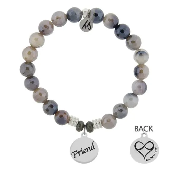 Storm Agate Stone Bracelet with Friend Sterling Silver Charm